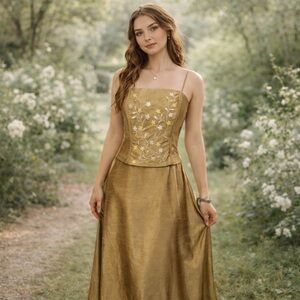 Vtg Prom Dress Sz L Maxi Gown Fairy 90s Y2K Princess Corset Glam Regency 2 Piece